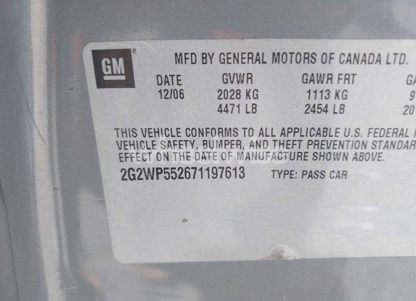 Photo 9 of 2007 Pontiac Grand PRIX (VIN 2G2WP552671197613)