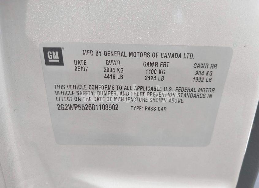 Photo 9 of 2008 Pontiac Grand PRIX (VIN 2G2WP552681108902)