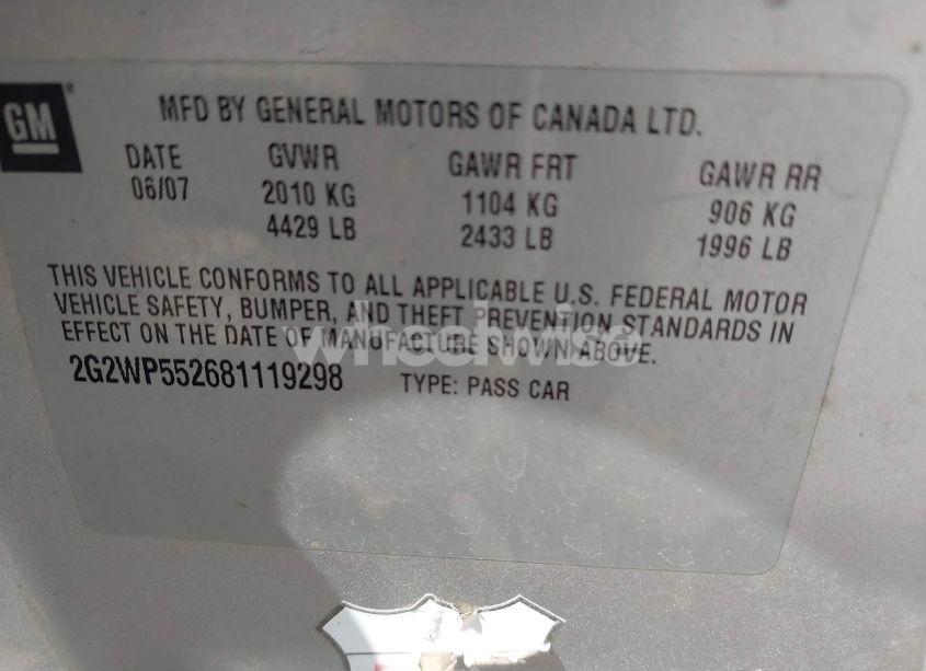 Photo 9 of 2008 Pontiac Grand PRIX (VIN 2G2WP552681119298)