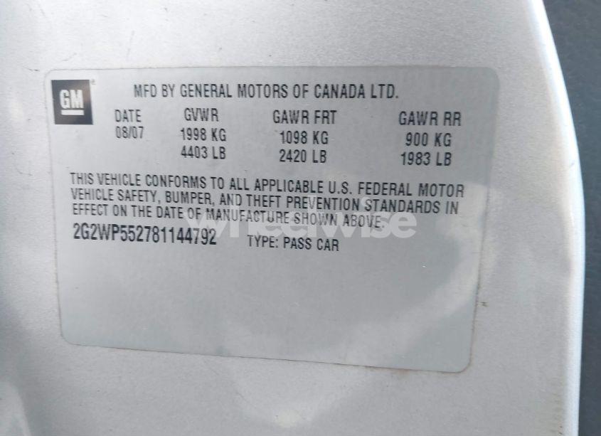 Photo 9 of 2008 Pontiac Grand PRIX (VIN 2G2WP552781144792)