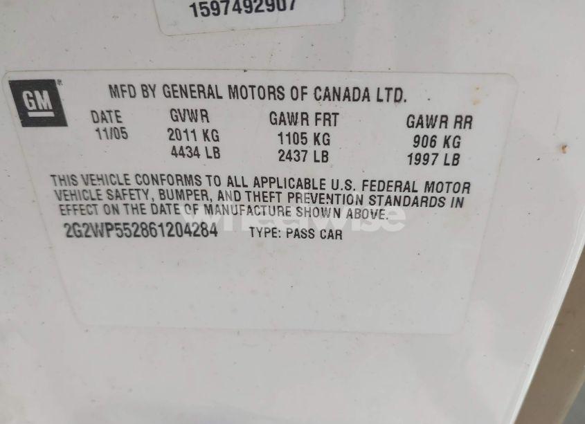 Photo 9 of 2006 Pontiac Grand PRIX (VIN 2G2WP552861204284)