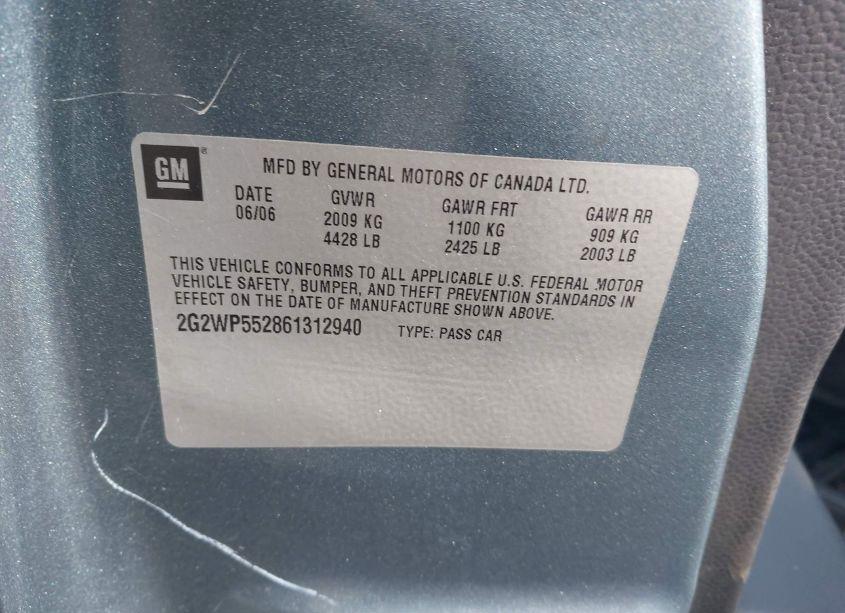 Photo 9 of 2006 Pontiac Grand PRIX (VIN 2G2WP552861312940)
