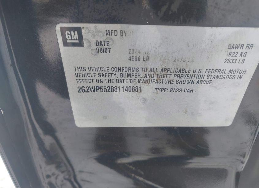 Photo 9 of 2008 Pontiac Grand PRIX (VIN 2G2WP552881140881)