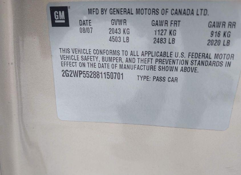 Photo 9 of 2008 Pontiac Grand PRIX (VIN 2G2WP552881150701)