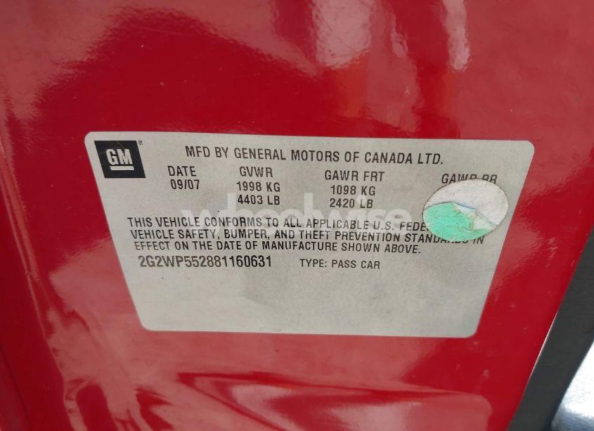 Photo 9 of 2008 Pontiac Grand PRIX (VIN 2G2WP552881160631)