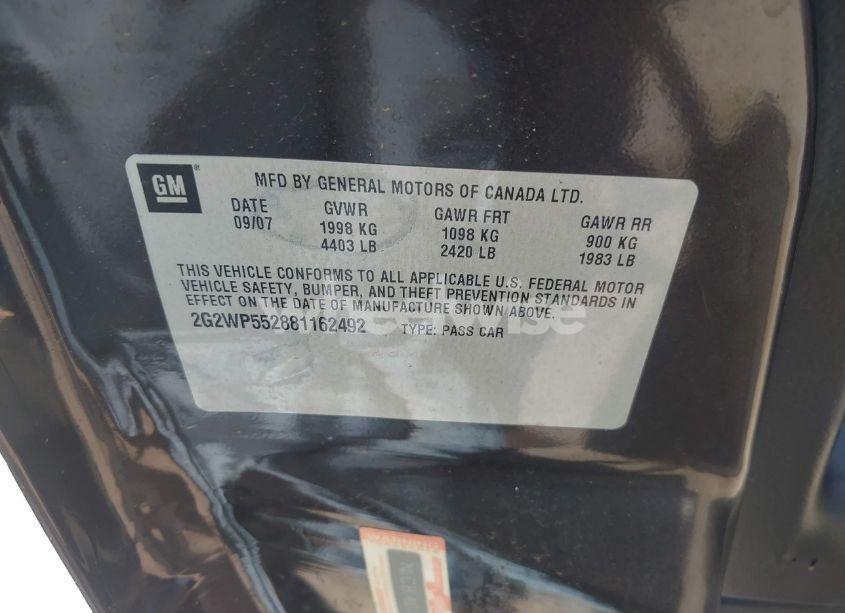 Photo 9 of 2008 Pontiac Grand PRIX (VIN 2G2WP552881162492)