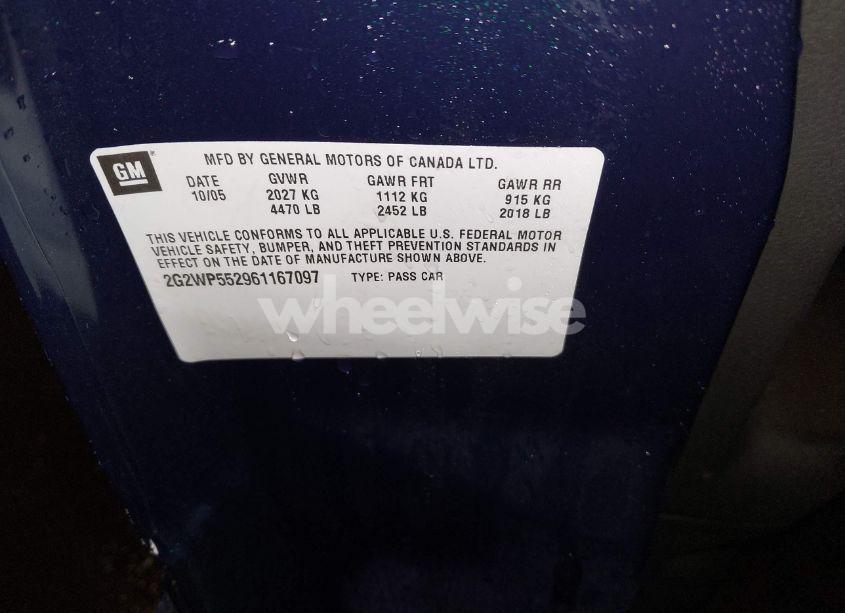 Photo 9 of 2006 Pontiac Grand PRIX (VIN 2G2WP552961167097)