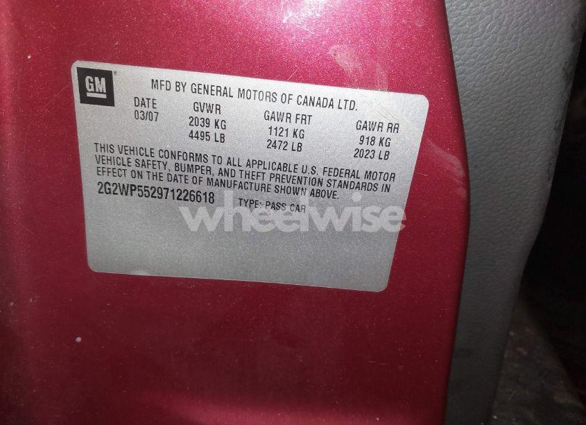 Photo 9 of 2007 Pontiac Grand PRIX (VIN 2G2WP552971226618)