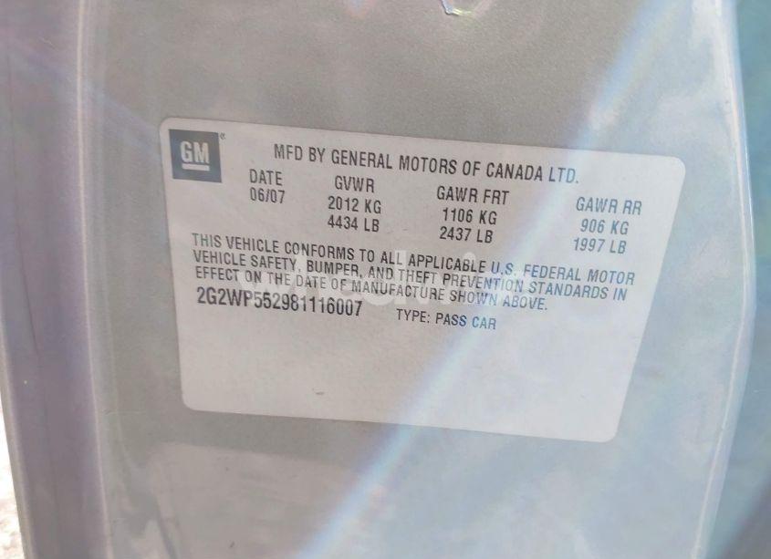 Photo 9 of 2008 Pontiac Grand PRIX (VIN 2G2WP552981116007)