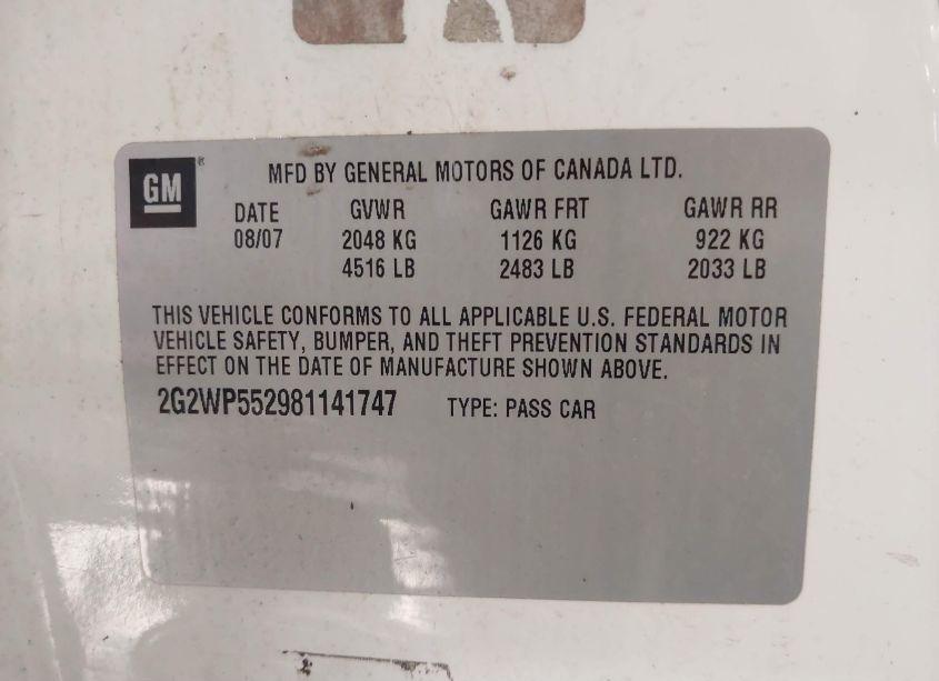 Photo 9 of 2008 Pontiac Grand PRIX (VIN 2G2WP552981141747)