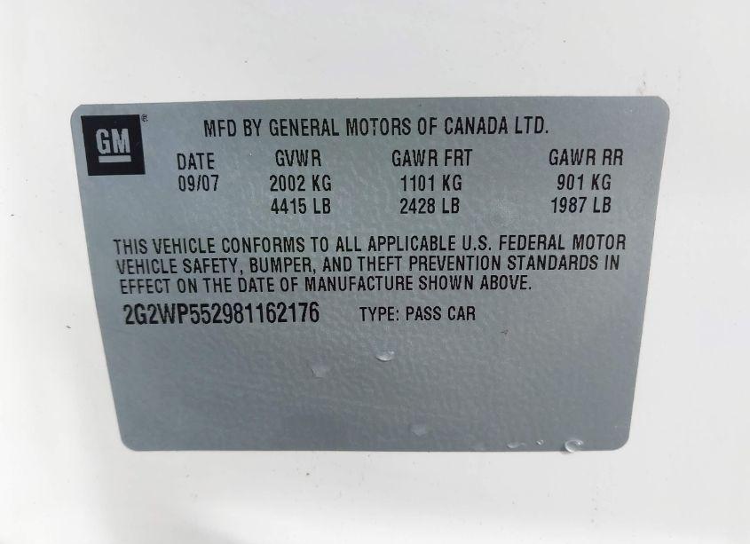 Photo 9 of 2008 Pontiac Grand PRIX (VIN 2G2WP552981162176)