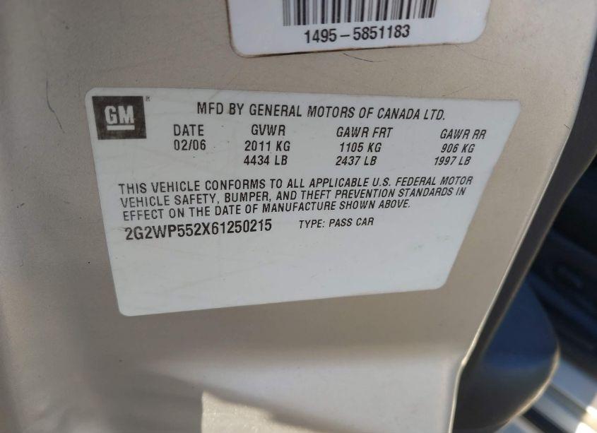 Photo 9 of 2006 Pontiac Grand PRIX (VIN 2G2WP552X61250215)