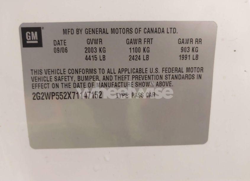 Photo 9 of 2007 Pontiac Grand PRIX (VIN 2G2WP552X71147152)