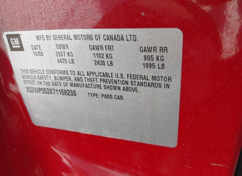 Photo 9 of 2007 Pontiac Grand PRIX (VIN 2G2WP552X71168230)