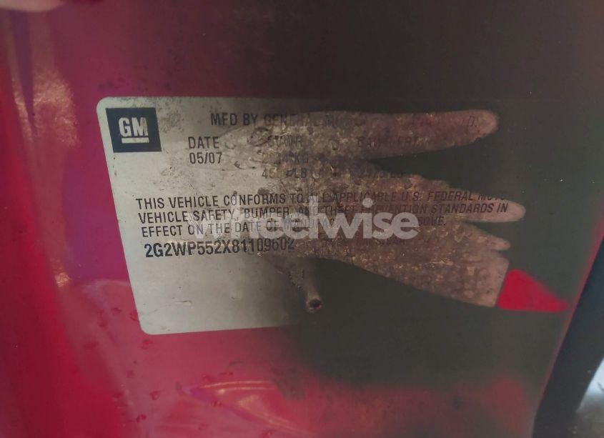 Photo 9 of 2008 Pontiac Grand PRIX (VIN 2G2WP552X81109602)