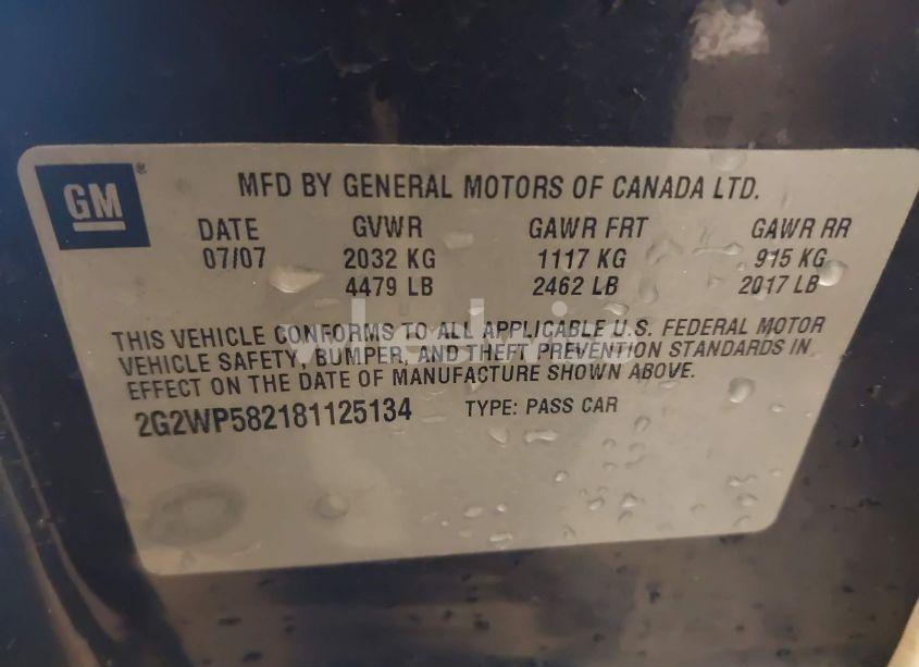 Photo 9 of 2008 Pontiac Grand PRIX (VIN 2G2WP582181125134)