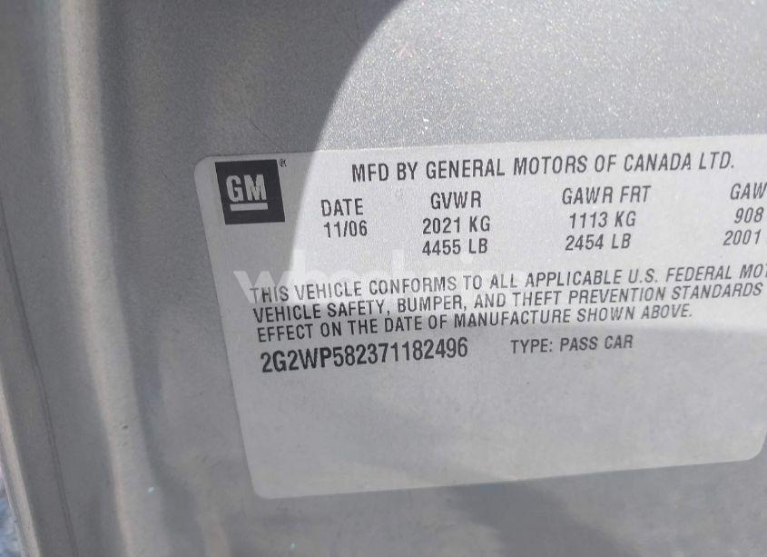 Photo 9 of 2007 Pontiac Grand PRIX (VIN 2G2WP582371182496)