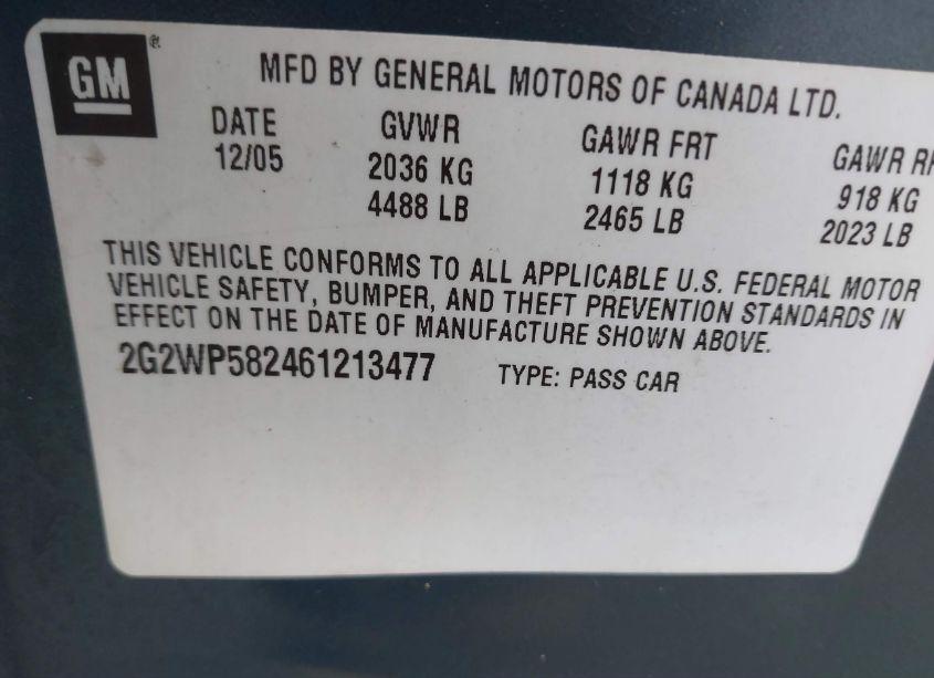 Photo 9 of 2006 Pontiac Grand PRIX (VIN 2G2WP582461213477)