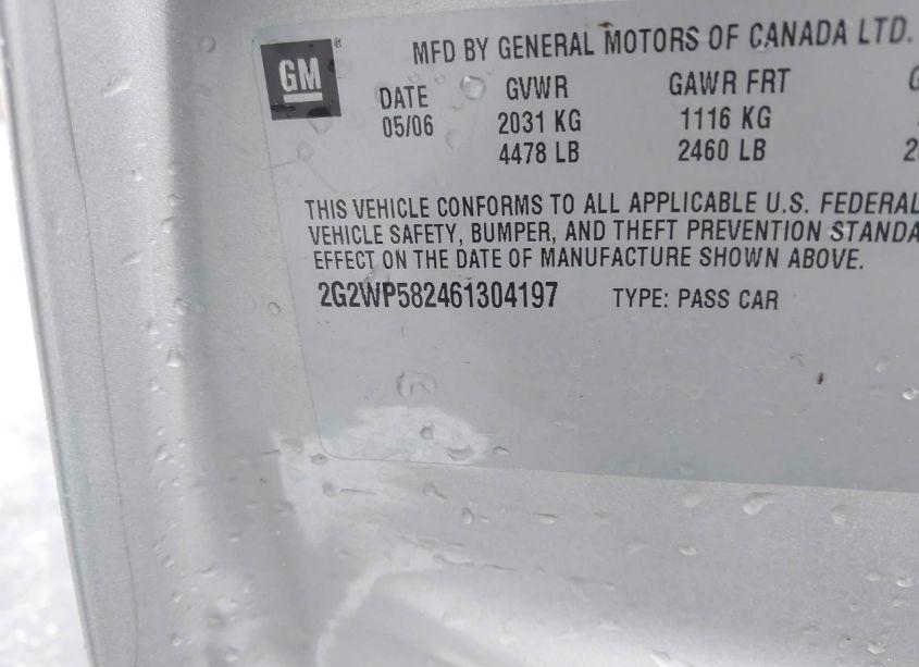 Photo 9 of 2006 Pontiac Grand PRIX (VIN 2G2WP582461304197)