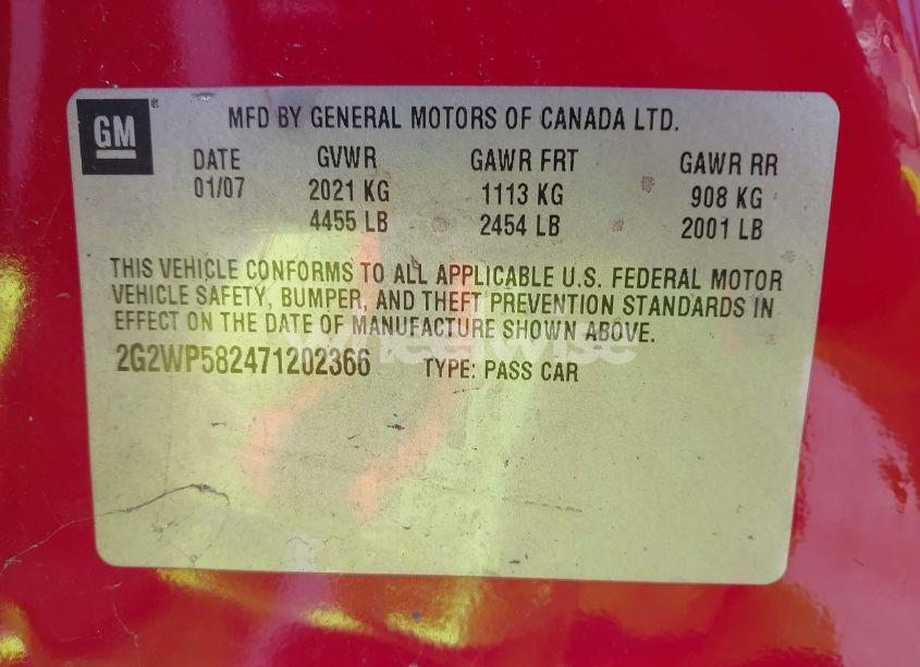 Photo 9 of 2007 Pontiac Grand PRIX (VIN 2G2WP582471202366)