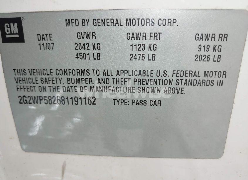 Photo 9 of 2008 Pontiac Grand PRIX (VIN 2G2WP582681191162)