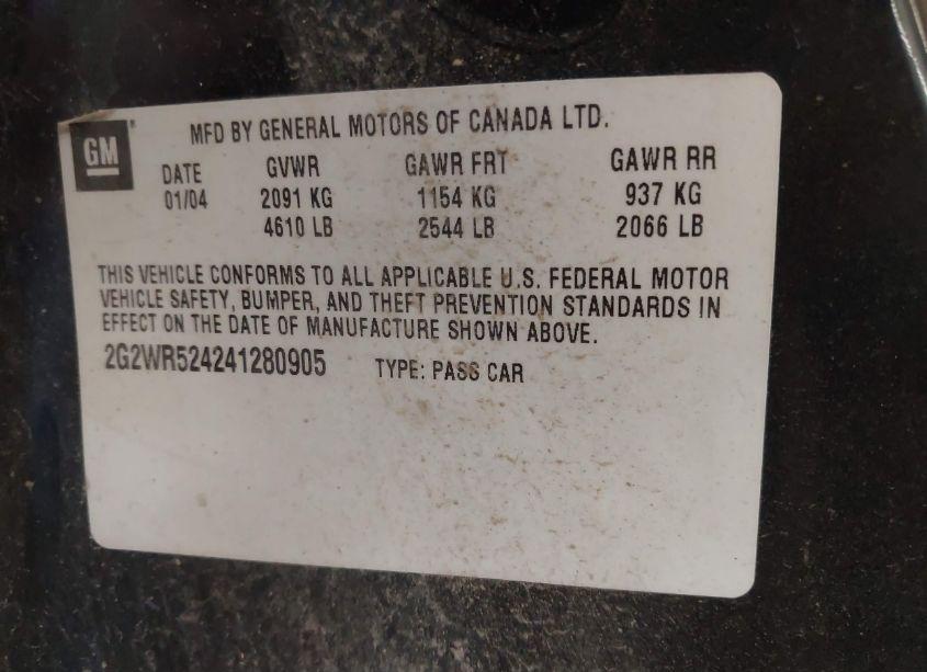 Photo 9 of 2004 Pontiac Grand PRIX GTP (VIN 2G2WR524241280905)