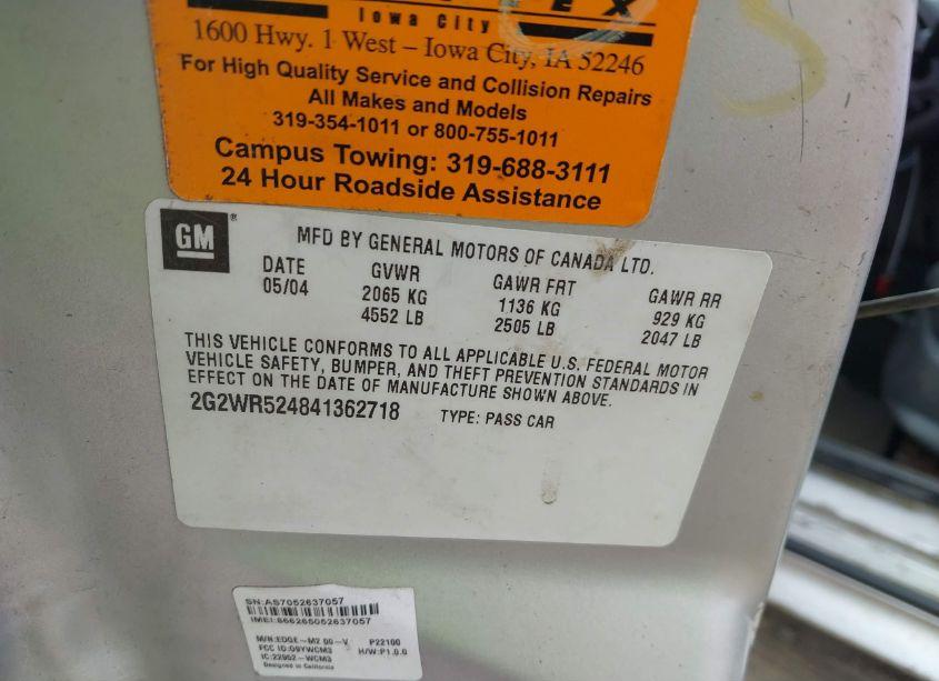 Photo 9 of 2004 Pontiac Grand PRIX GTP (VIN 2G2WR524841362718)