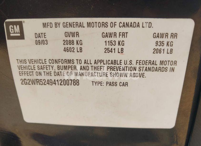 Photo 9 of 2004 Pontiac Grand PRIX GTP (VIN 2G2WR524941200788)