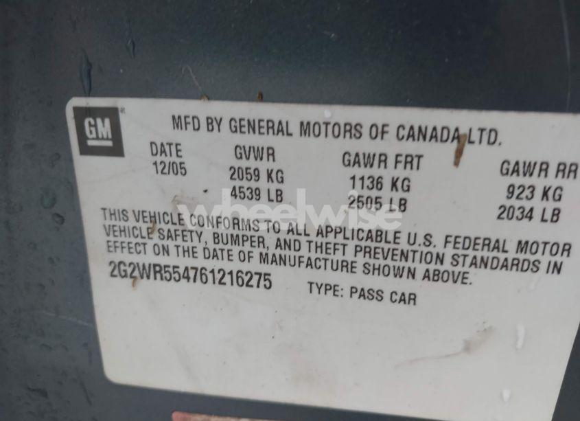 Photo 9 of 2006 Pontiac Grand PRIX GT (VIN 2G2WR554761216275)