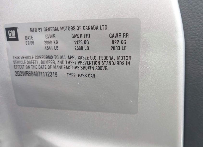 Photo 9 of 2007 Pontiac Grand PRIX GT (VIN 2G2WR584071112319)