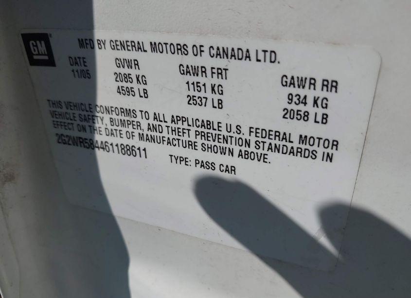 Photo 9 of 2006 Pontiac Grand PRIX GT (VIN 2G2WR584461188611)