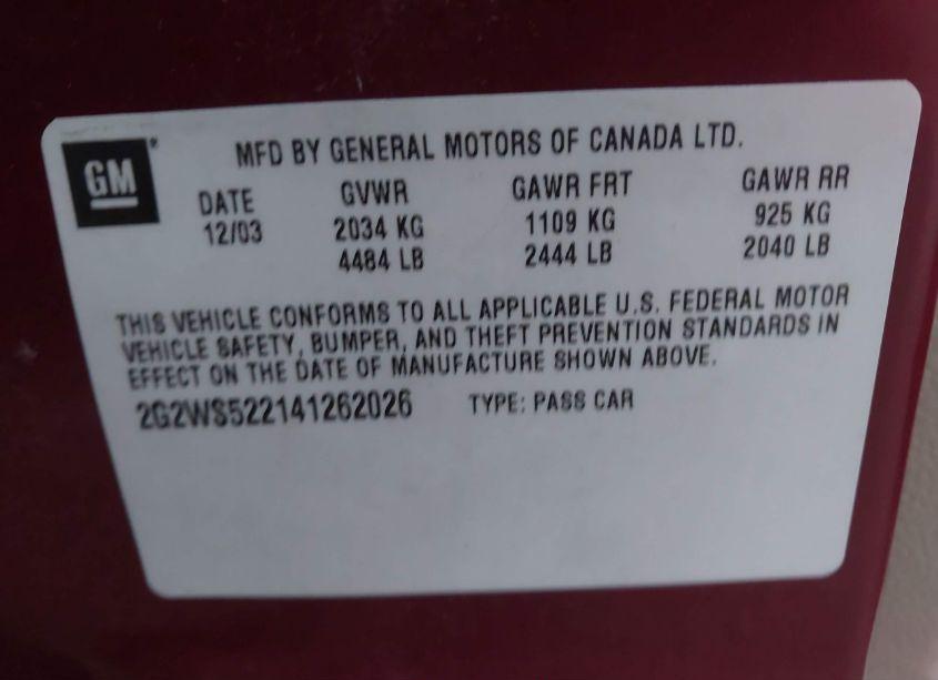 Photo 9 of 2004 Pontiac Grand PRIX GT2 (VIN 2G2WS522141262026)