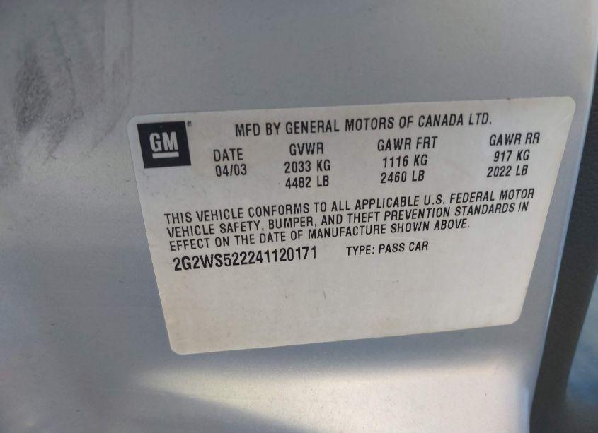 Photo 9 of 2004 Pontiac Grand PRIX GT2 (VIN 2G2WS522241120171)