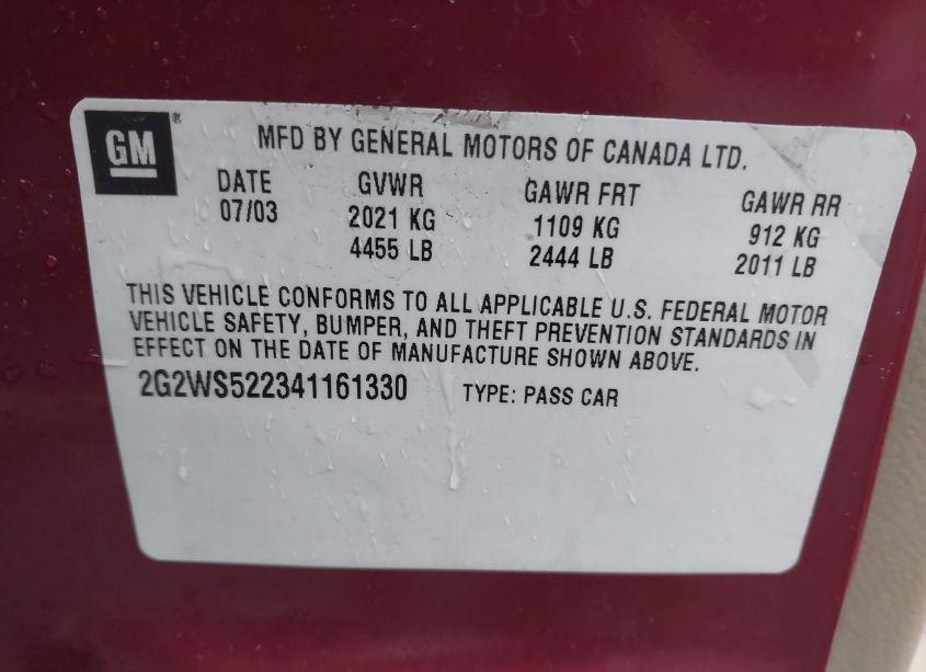 Photo 9 of 2004 Pontiac Grand PRIX GT2 (VIN 2G2WS522341161330)