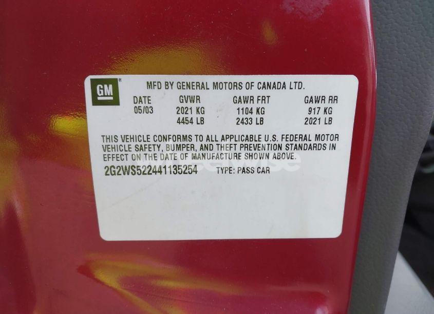 Photo 9 of 2004 Pontiac Grand PRIX GT2 (VIN 2G2WS522441135254)