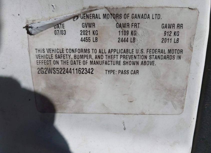 Photo 9 of 2004 Pontiac Grand PRIX GT2 (VIN 2G2WS522441162342)