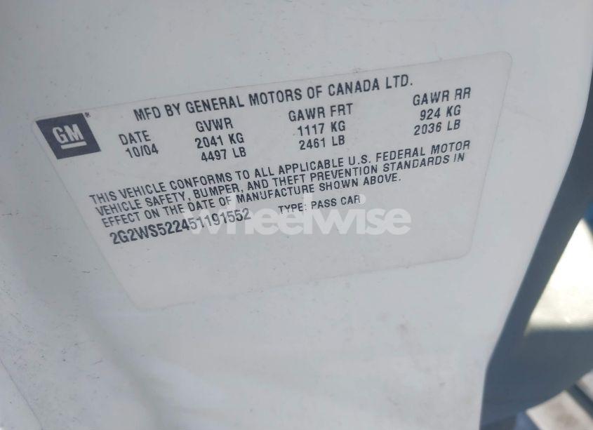 Photo 9 of 2005 Pontiac Grand PRIX GT (VIN 2G2WS522451191552)