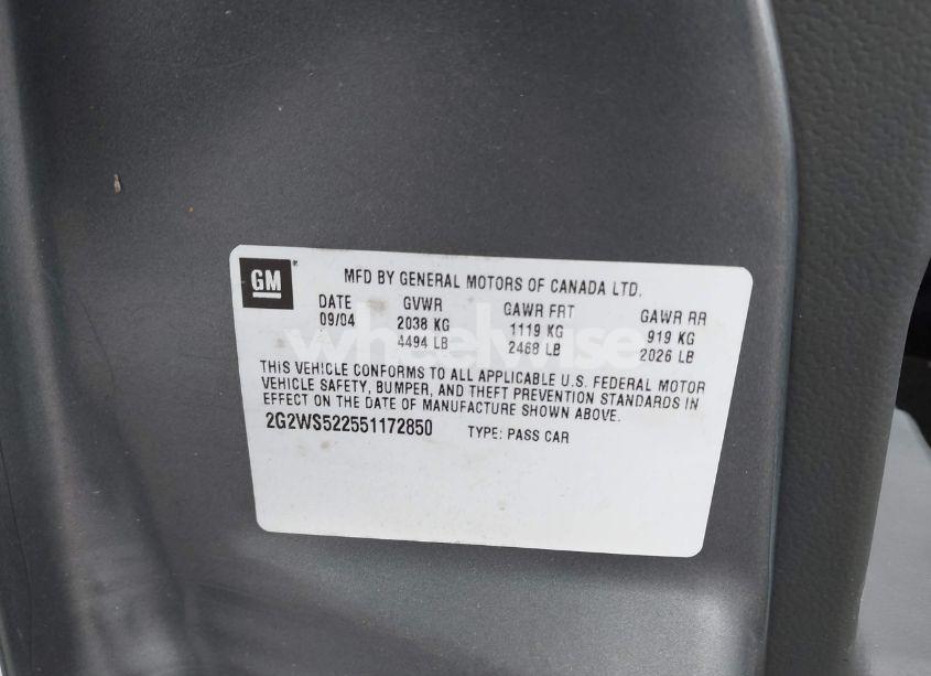 Photo 9 of 2005 Pontiac Grand PRIX GT (VIN 2G2WS522551172850)