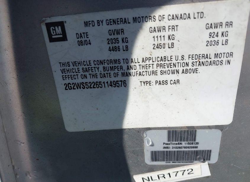 Photo 9 of 2005 Pontiac Grand PRIX GT (VIN 2G2WS522651149576)