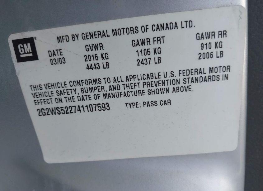 Photo 9 of 2004 Pontiac Grand PRIX GT2 (VIN 2G2WS522741107593)