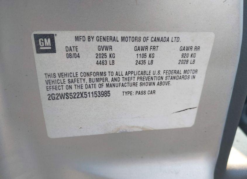 Photo 9 of 2005 Pontiac Grand PRIX GT (VIN 2G2WS522X51153985)