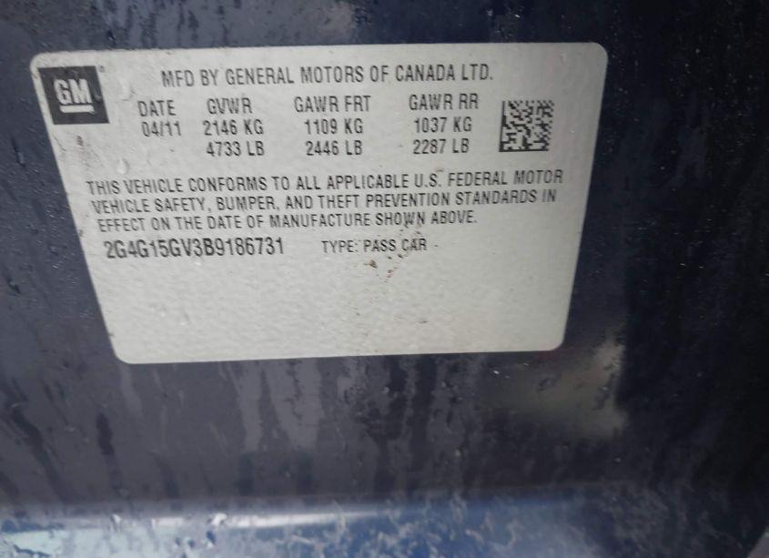 Photo 9 of 2011 Buick Regal CXL TURBO OSHAWA (VIN 2G4G15GV3B9186731)