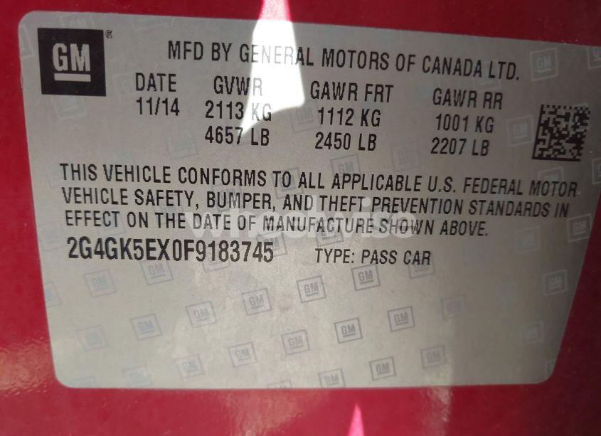 Photo 9 of 2015 Buick Regal TURBO (VIN 2G4GK5EX0F9183745)