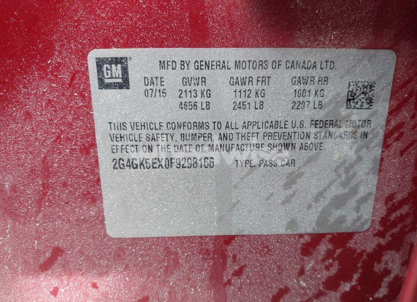 Photo 9 of 2015 Buick Regal TURBO (VIN 2G4GK5EX0F9298166)