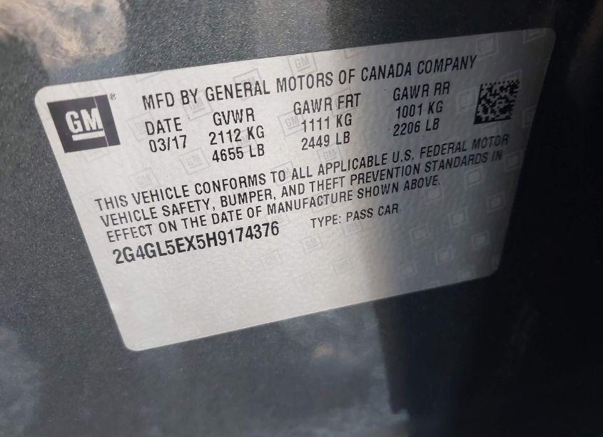 Photo 9 of 2017 Buick Regal TURBO SPORT TOURING (VIN 2G4GL5EX5H9174376)