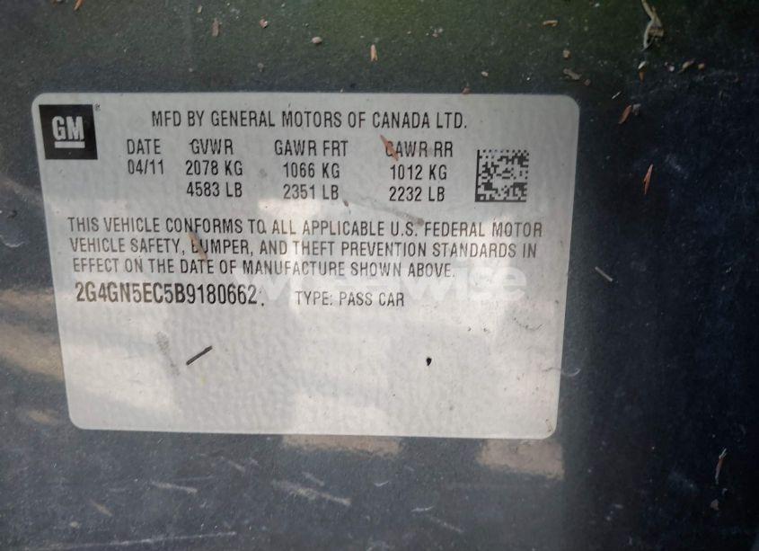 Photo 9 of 2011 Buick Regal CXL OSHAWA (VIN 2G4GN5EC5B9180662)