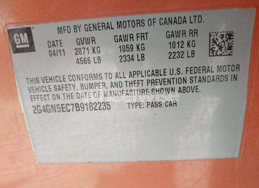 Photo 9 of 2011 Buick Regal CXL OSHAWA (VIN 2G4GN5EC7B9182235)