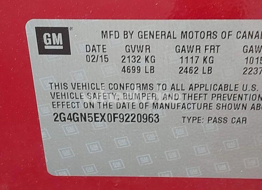 Photo 9 of 2015 Buick Regal TURBO/E-ASSIST PREMIUM I (VIN 2G4GN5EX0F9220963)