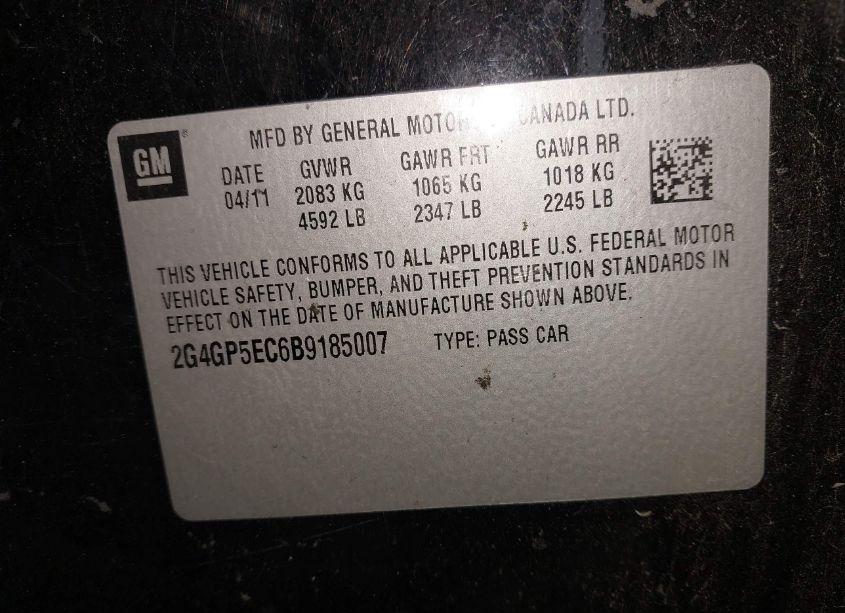 Photo 9 of 2011 Buick Regal CXL OSHAWA (VIN 2G4GP5EC6B9185007)