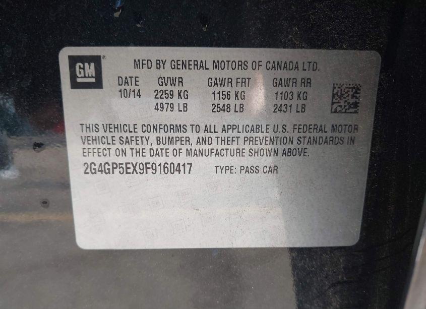 Photo 9 of 2015 Buick Regal TURBO PREMIUM I (VIN 2G4GP5EX9F9160417)